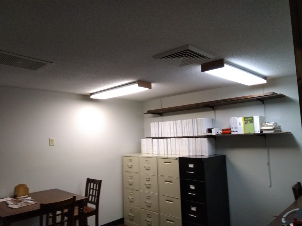 picture of file room with old light fixtures